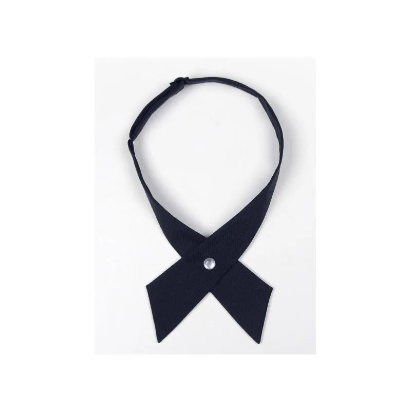 Lady Cross Small Collar Neck Tie Solid Girl Formal Classical Short Qme Navy Blue