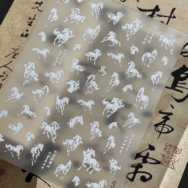 DIY Year Decoration Manicure Decal Ink Painting Vivid Black White Qme White