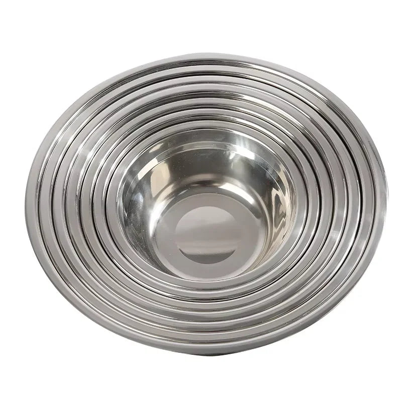 Stainless Steel Round Thicken Kitchen Cooking and Baking Kneading Bowl, Washing Fruit and Vegetable Bowl Qme