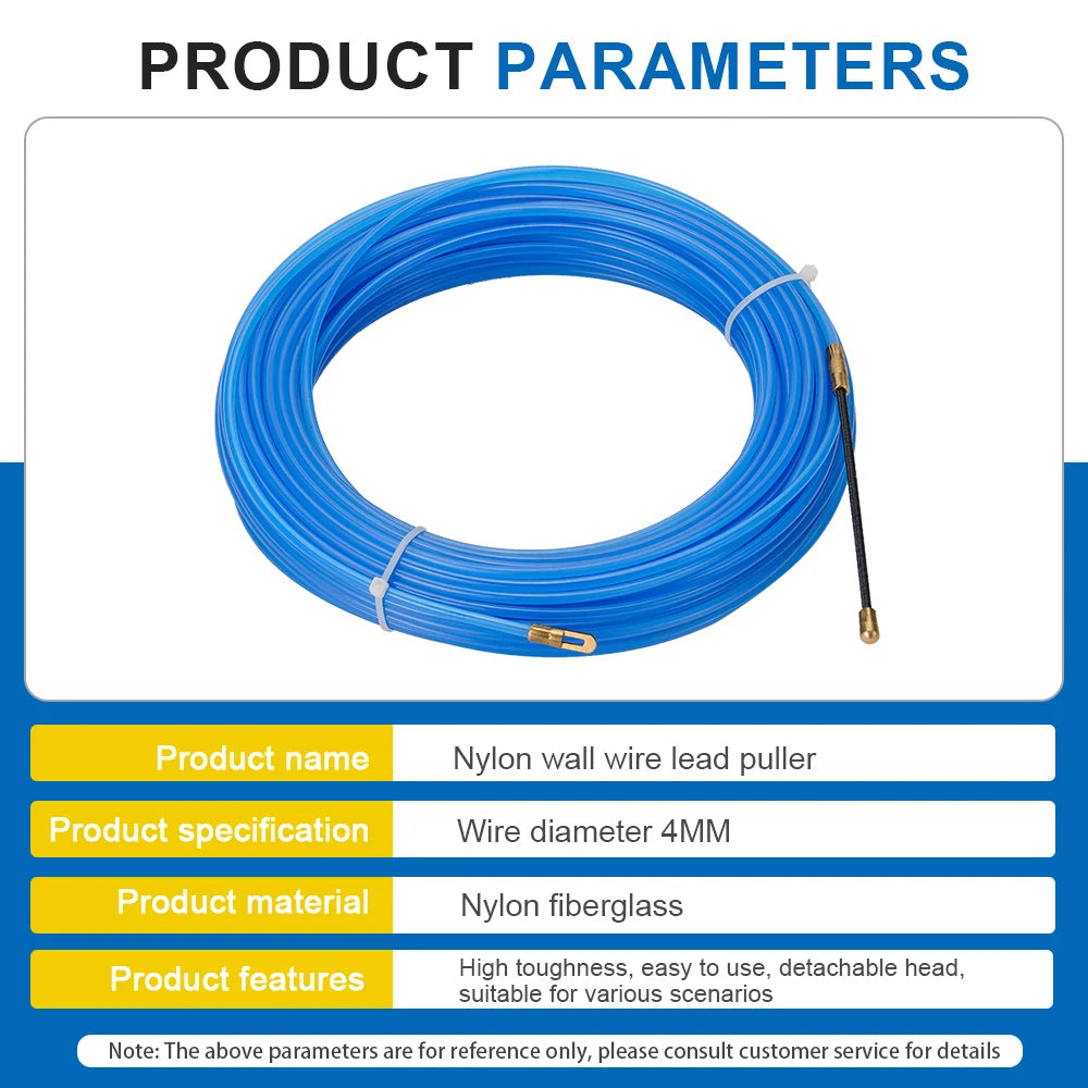 4MM 5M~40M Fiberglass Cable Puller Electric Cable Guide Device Nylon Duct Snake Wire For Electrician Fish Tape Wire Aid Tool Qme