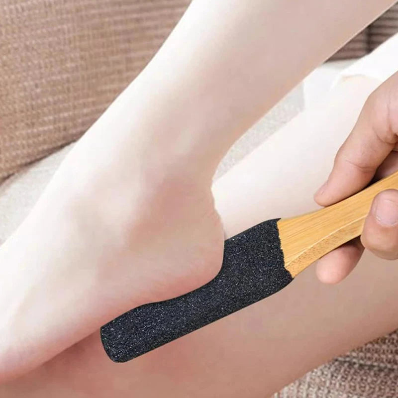 Bamboo Handle Foot File 360 Natural Pumice Stone Exfoliator Qme