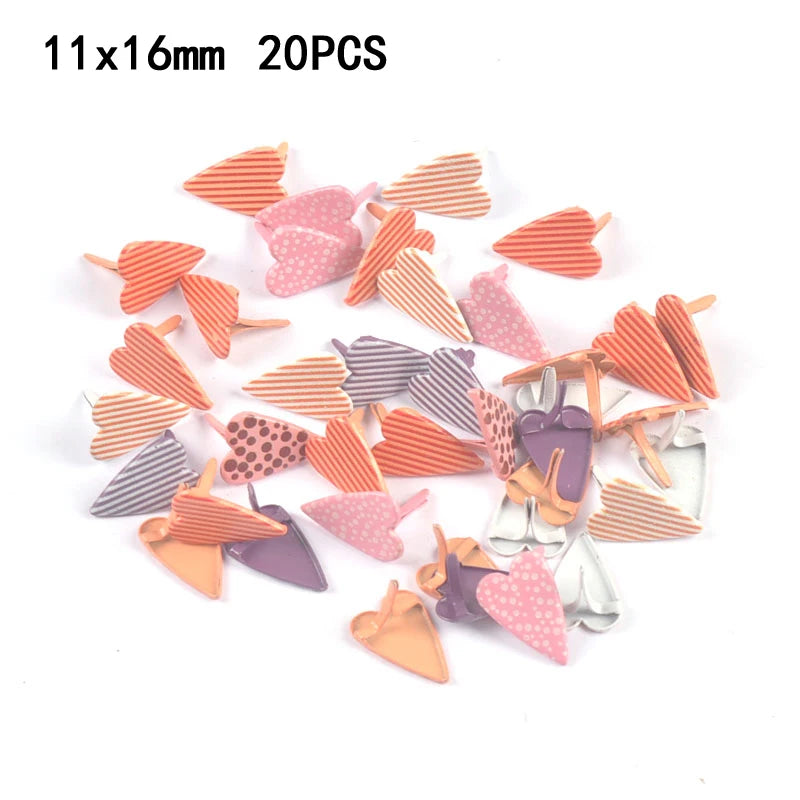 11x16mm Mix Pattern Heart Brads For DIY Metal Craft Handcraft Decoration Embellishments For Scrapbooking Accessories 20pcs C2580 Qme