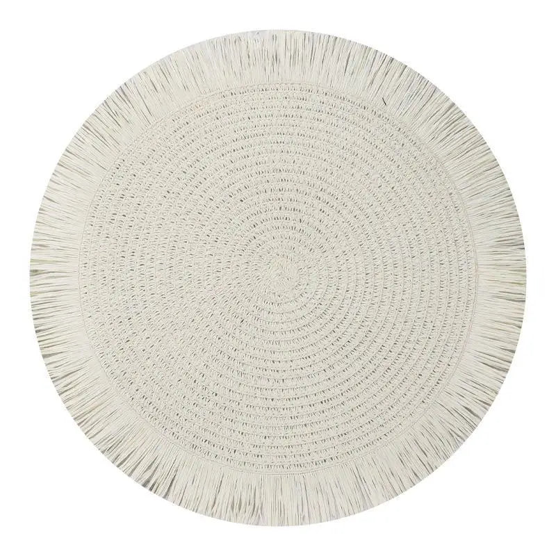 Woven Rattan Round Placemat Handmade Fringe Edge Heat Resistant Home Qme size1 F