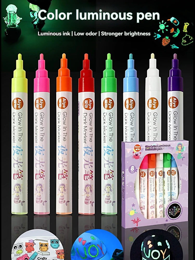 8 Colors Luminous Fluorescent Paint Marker Pen Waterproof Graffiti Pen Indoor Outdoor Decoration DIY Art Painting Supplies Qme 8 colors