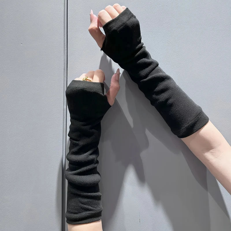 Punk Y2K Gothic Lolita Sleeves Fingerless Gloves Cuff Women Knitted Qme
