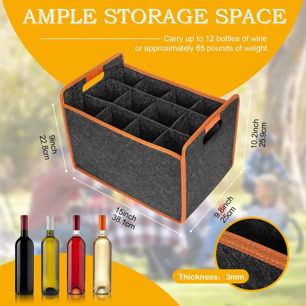 Wine Travel Bag 12-Bottle Felt Carrier Storage Box Divider Liquor Qme