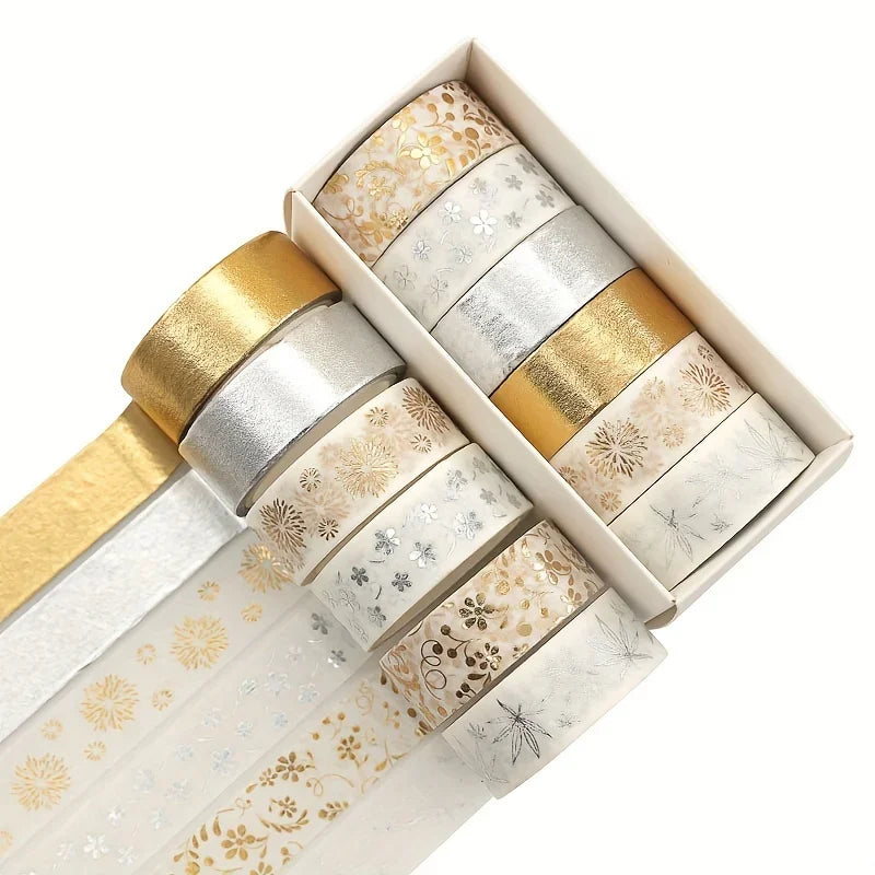 6-Piece Flower Plant Gold Foil Washi Tape Set - Add a Touch of Elegance to Your Crafts! Qme