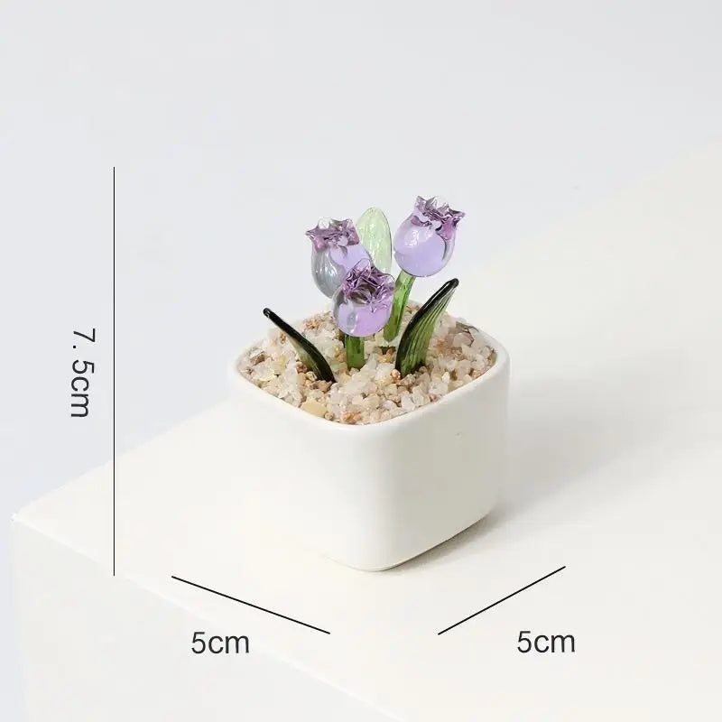 Magnetic Plant Glass Planter Hand Blown Glass Tulips Flower Pot, Everlasting Glass Flower for Home Decor, Elegant Gift for Women Qme B