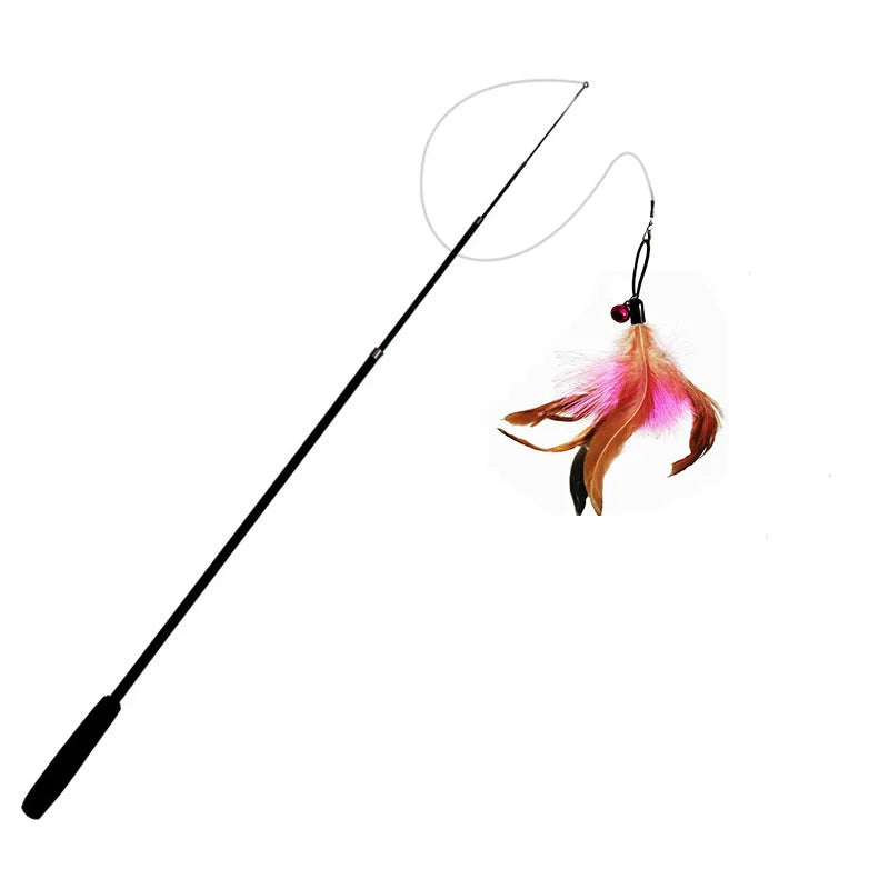 Durable 1.8M 4-Section Telescopic Cat Teaser Wand Catnip Interactive Fishing Rod Toy for Kitten Pet Plaything Qme red 1pc