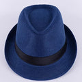 Fashionable British Jazz Hat Solid Linen Gentleman's Casual Denim Qme Blue