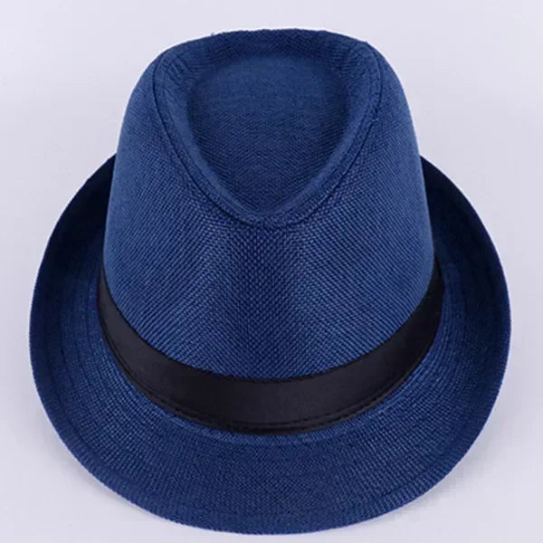 Fashionable British Jazz Hat Solid Linen Gentleman's Casual Denim Qme Blue
