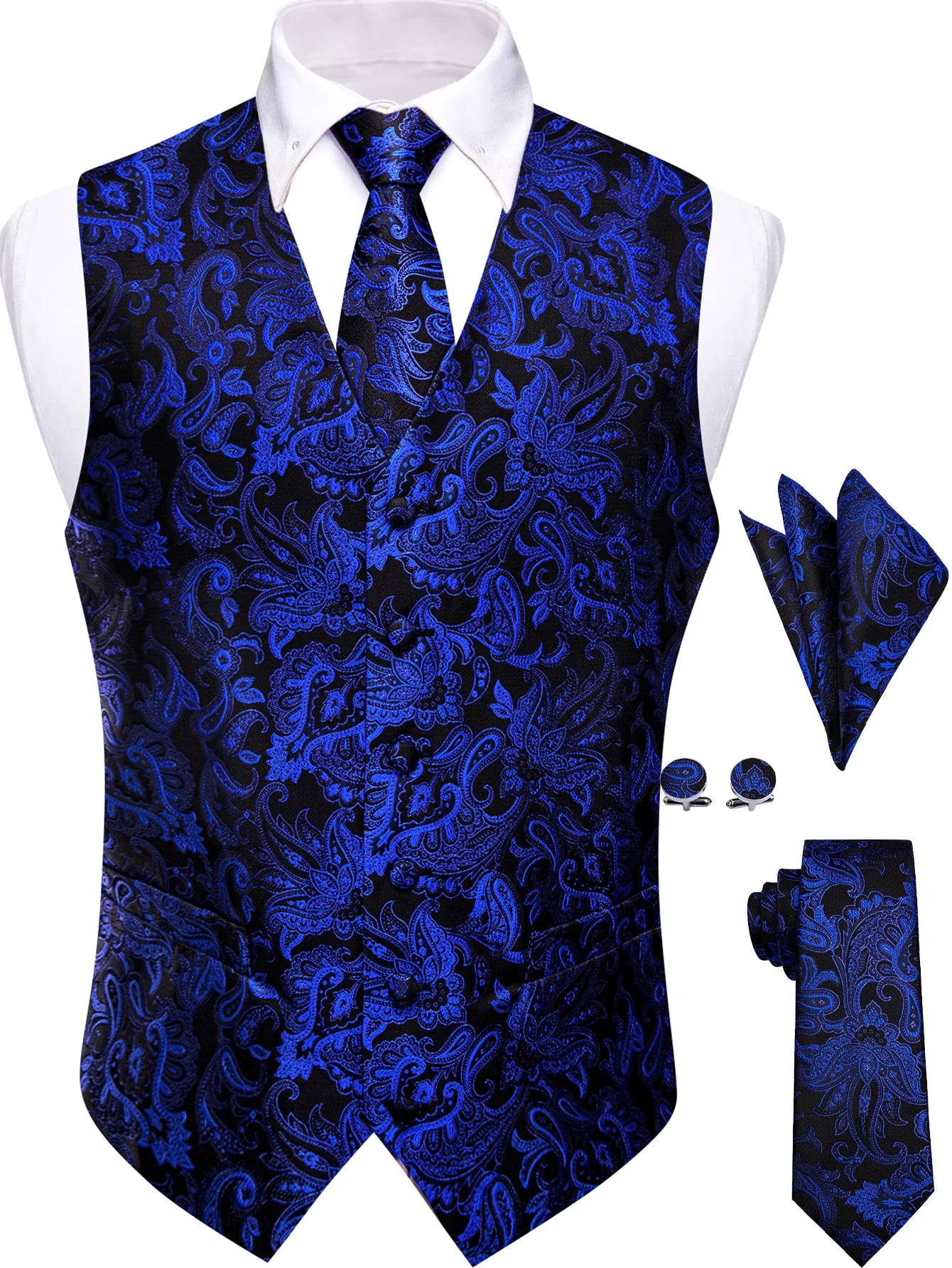 Mens Royal Blue Red Bronwn Orange Vest Tie Hanky Cufflinks Paisley Qme MJTZ9027 S