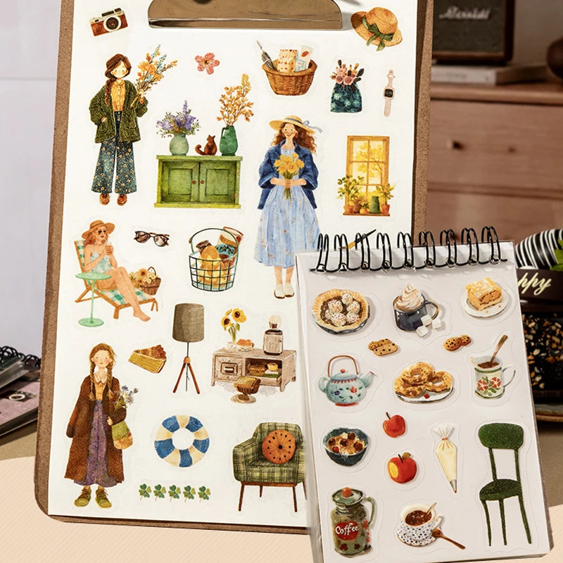 Vintage Country Life Sticker Book, Art Journal Scrapbooking Supplies, Figure & Food Illustrations, Multi-Purpose Gift Stickers Qme