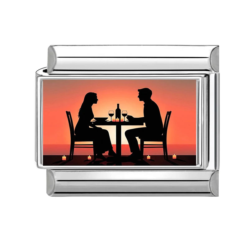 2026New Romantic Encounter Pink Sky Dancing Italian Charm Links Fit