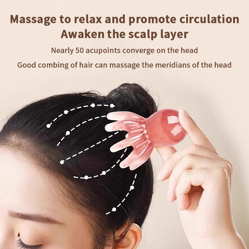 Resin Octopus Shaped Head Meridian Acupoint Massage Comb Wide Tooth Qme