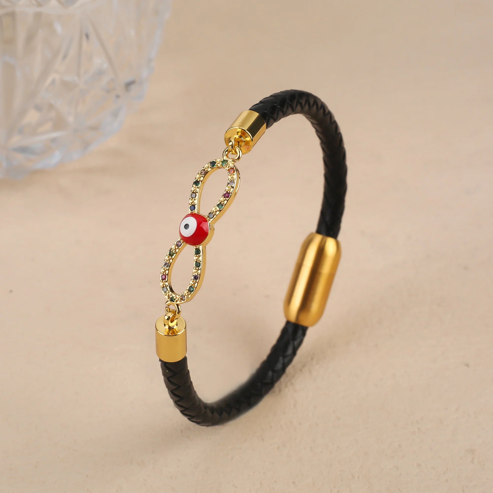 New Domineering Leopard Head Geometric Zircon Bracelet Stainless Steel Magnetic Clasp Bracelet Trendy For Men Women Jewelry Gift Qme F 23cm Black Leather