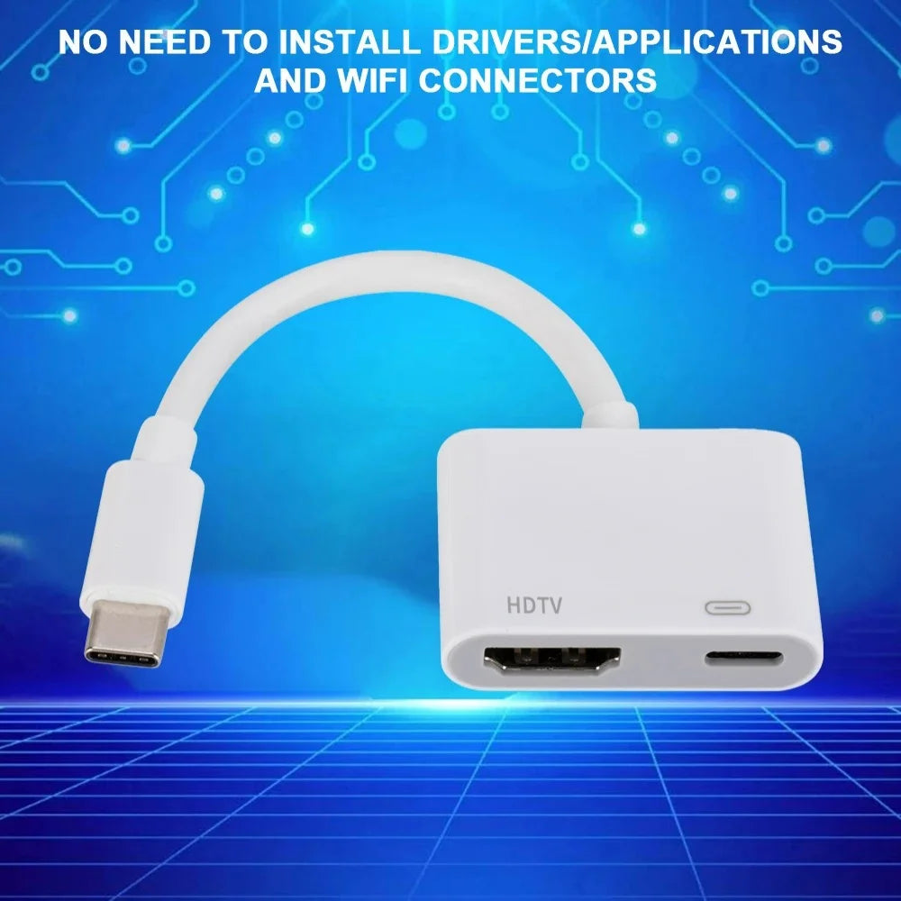 4K Video Audio 60Hz 30Hz Converter USB C/Type-C to HDMI+USB C/Type-C Digital AV Adapter For iPhone to HD TV Projector Monitors Qme