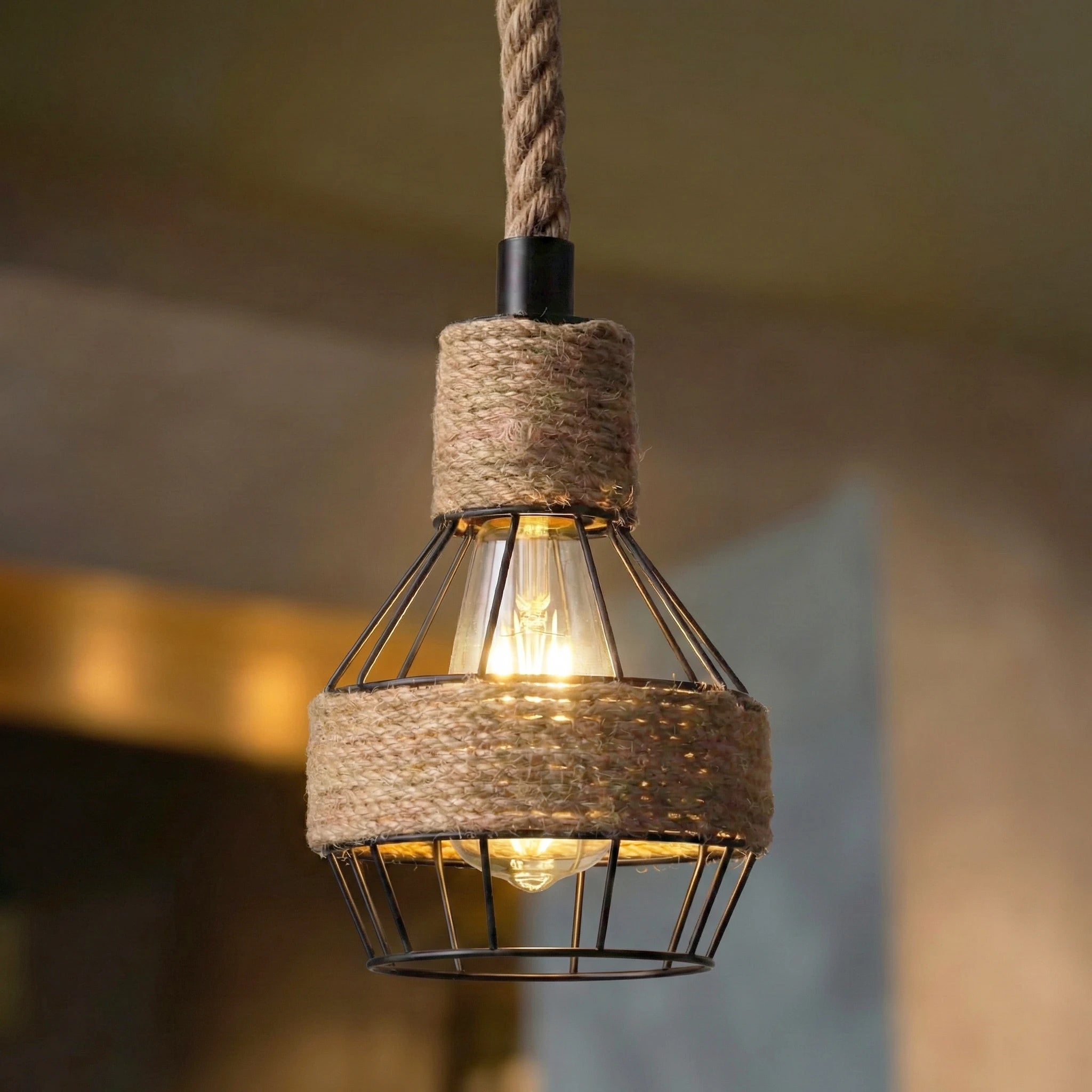 Industry Loft Chandelier Vintage Hemp Rope Pendant Lamp Aisle Bar Dining Room Hanging Lamp Restaurant Cafe Light Droplight Qme