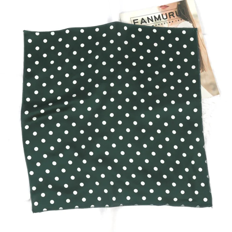 Women Breathable Fashion Dot Small Neck Square Scarfs Office Lady Qme green