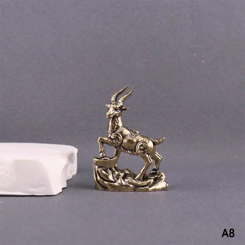 Chinese Zodiac Goat Lucky Statue Hand Polished Brass Sheep Figurine Qme A8