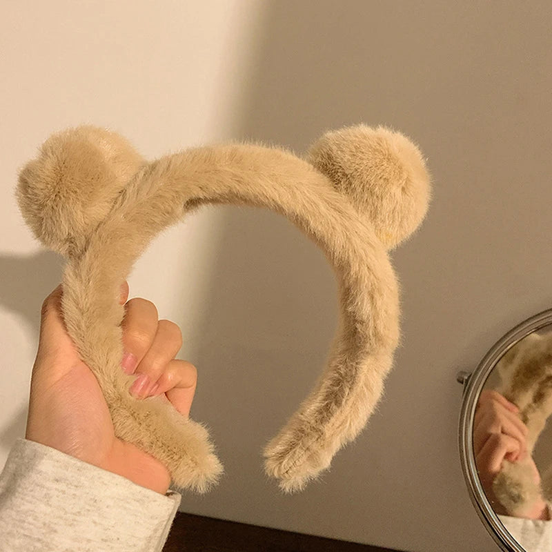 Girls Cute Plush Bear Rabbit Ears Headband Autumn Winter Head Hoop Qme