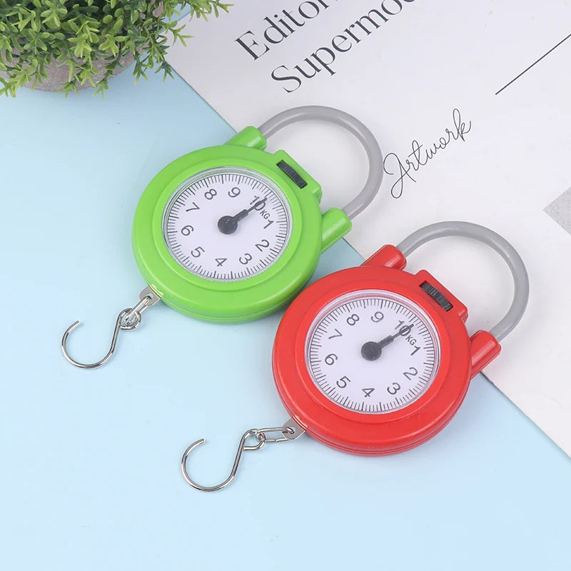 10KG Pocket Pointer Luggage Scale Spring Portable Suitcase Scale Handled Travel Bag Weighting Fish Hook Hanging Scale. Qme