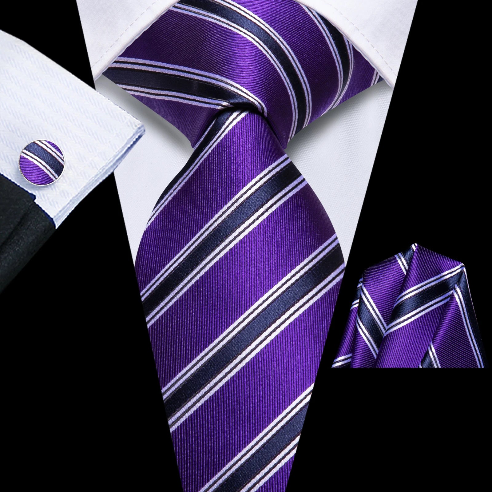 Hi-Tie Rose Pink Stiped Plaids Purple Blue Mens Necktie Handkerchief Cufflinks for Tuxedo Accessory Classic Luxury Tie Man Gift Qme HT-N-3978