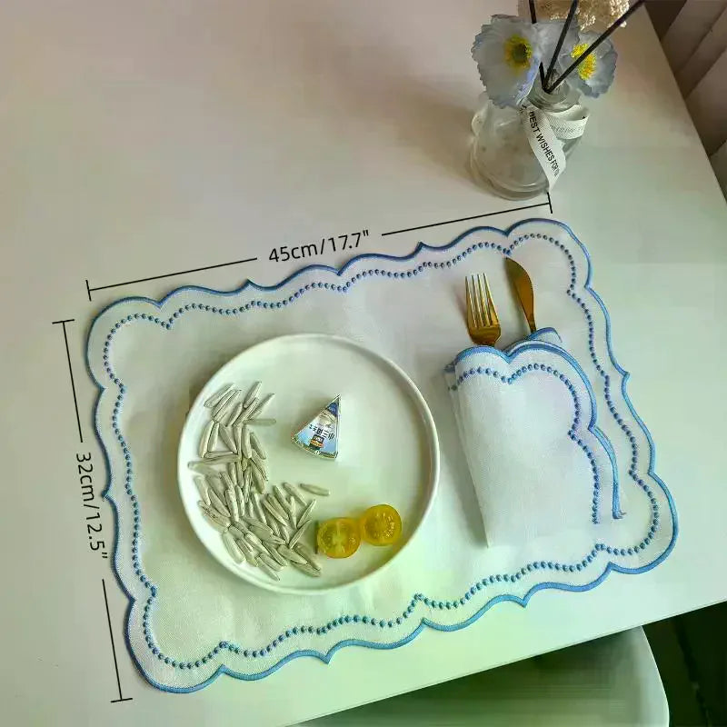 Embroidered Placemat Flower Shaped Polyester Cotton Napkin Coffee Qme