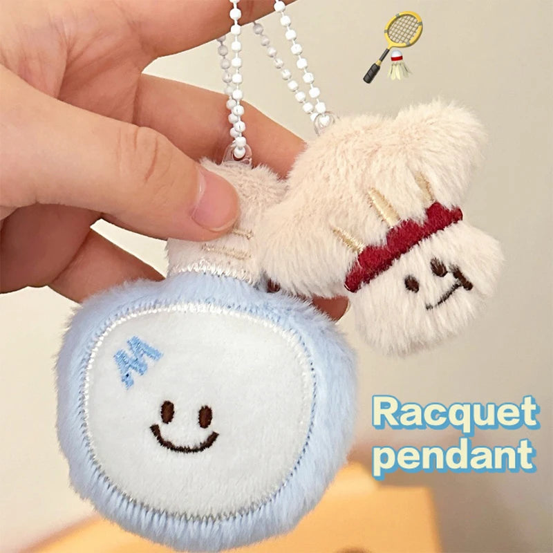 Cartoon Plush Badminton Tennis Keychain Fluffy Cute Creative Soft Qme