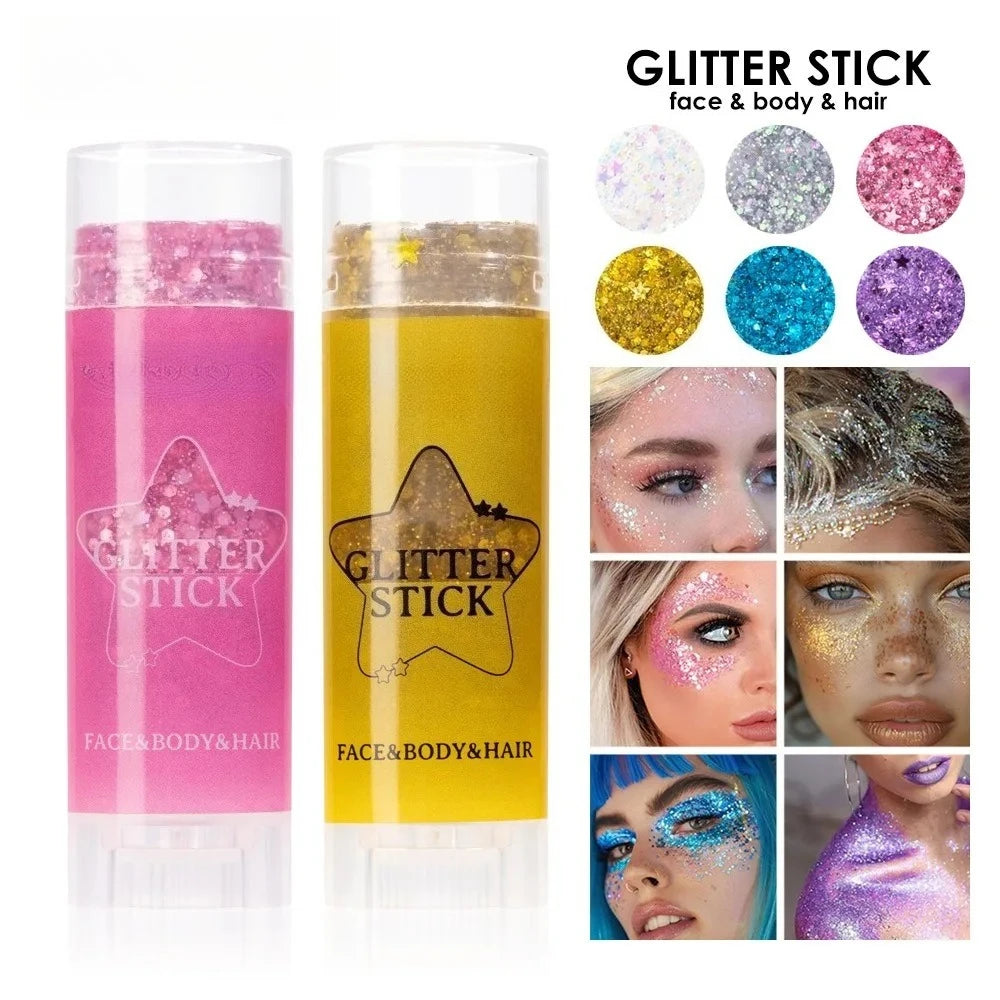 Sparkling Sequins Glitter Gel Stick Highgloss Shine White Pearl Pink Eyeshadow Glitter Face Body Painting Brighten Stage Makeup Qme