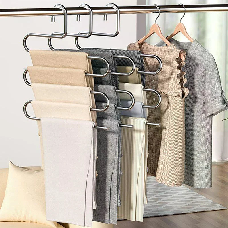 5 Layers Multi-functional Clothes Hangers Non-slip Pant Storage Rack Cloth Rack With Multiple Functions For Hanging And Storage Qme