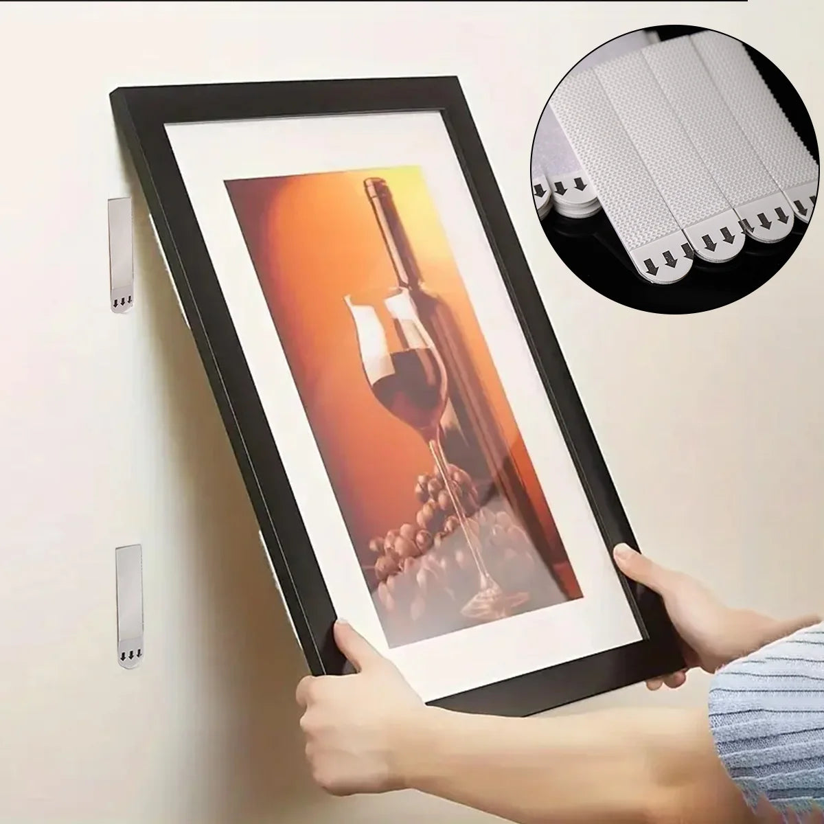 Double-Sided Adhesive Strip Wall Hanging Tool-Free Removable Non-Destructive Wall Hooks Sticky Mounts for Home Office Qme