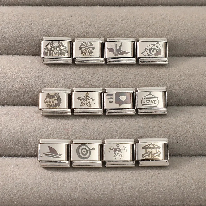 Wholesale Laser Engraving Cute Cats 666 999 Italian Charm Links Fit 9mm Stainless Steel Bracelet Women DIY Making DIY Gift Qme