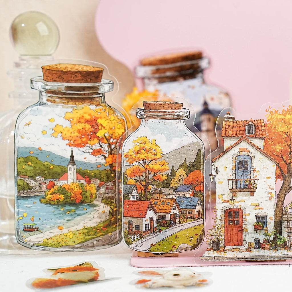 15 Sheets World in Bottle Theme PET Stickers for DIY Craft Scrapbooking Collage Guitar Phone Case Decoration Qme