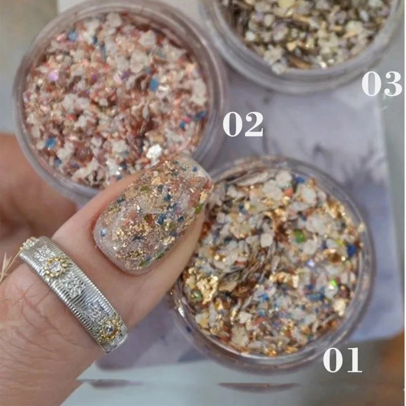 1box Colorful Chips Bh Bay Chips, Shell Chips For Nail Art, Colorful Chips, White Gold Foil Decor & Rhinestone Accessory DIY Nai Qme