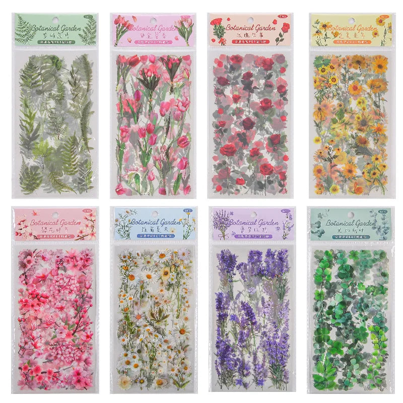 6 Pcs Journal Stickers, Plant and Flower Stickers,PET Waterproof Transparent Floral Patterns,DIY Photo Album Decoration Stickers Qme 48Pcs 8 Themes