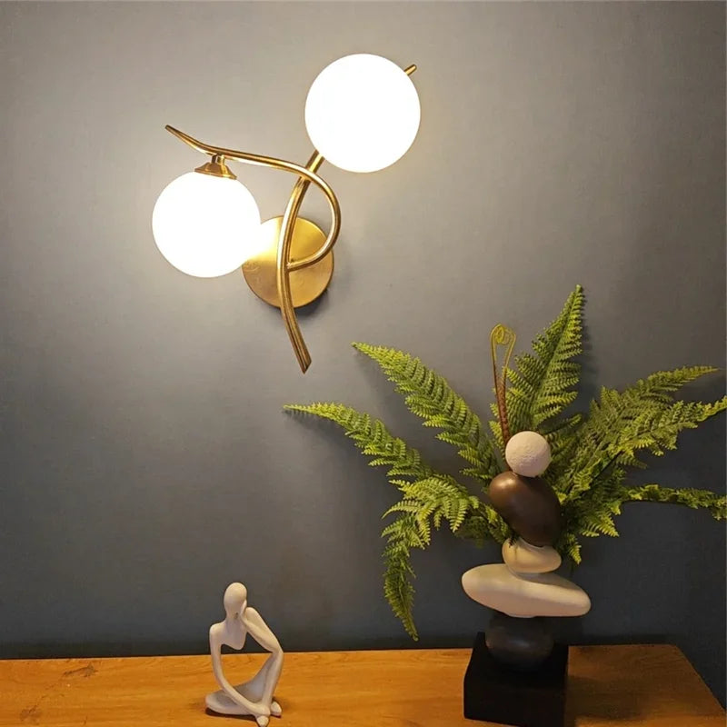 Nordic Modern Iron Wall Lamps LED Bedroom Bed Lamp Learning Corridor Room Indoor Wall Lights Glass Ball Decor Light Fixtures G9 Qme