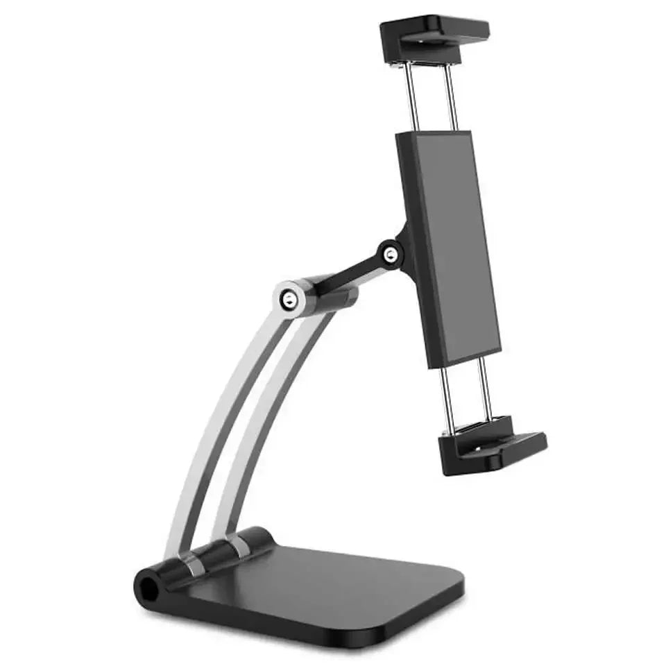Tablet Stand Holder Adjustable Folding 360° Swivel Desk Mount Cell Phone Bracket Support 4-12.inch Display Tablets Phones Qme Black