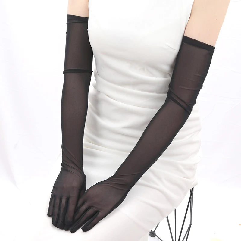 Sexy Lace Thin Elasticity Tulle Mesh Breathable Long Gloves Elegant Qme