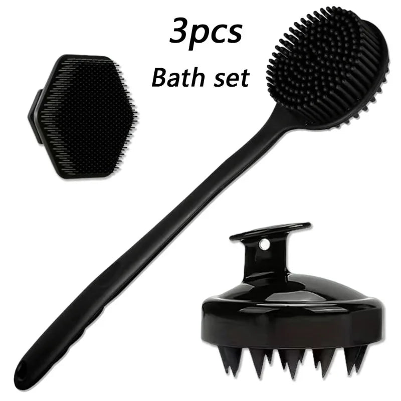 Long Handle Bath Brush Shampoo Scalp Massage Gentle Exfoliating Qme