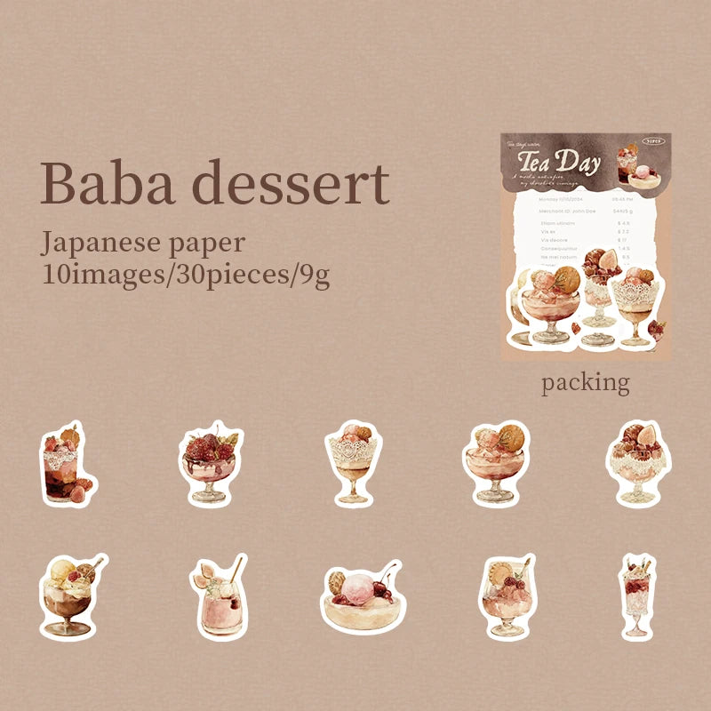 30 Sheets/Bag Japanese Tea House Retro Theme Washi Paper Sticker Pack for DIY Craft, Scrapbook Material, Birthday Gift Qme 4