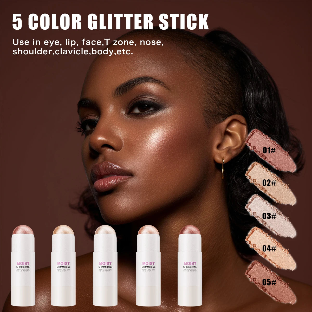 5 Colors 3D Face Brighten Highlighter Bar Cosmetic Face Contour Bronzer Shimmer Highlighter Stick Concealer Cream Makeup tool Qme