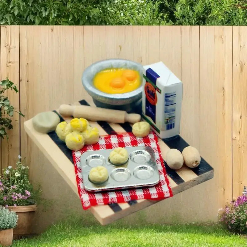 Dollhouse Food Toy Pastry Making Station Egg Milk Bread Cutting Board Qme