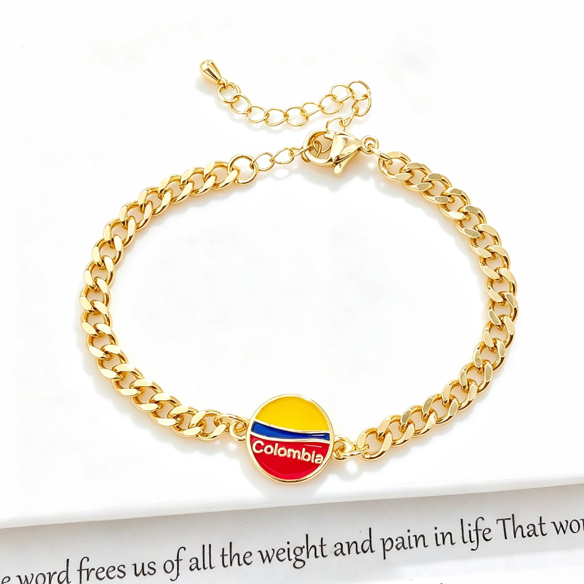 Classic Enamel Art Gold Plated Venezuela Colombia Flag Cuban Chain Bracelet for Men Women Holiday Anniversary Jewelry Fine Gift Qme 11