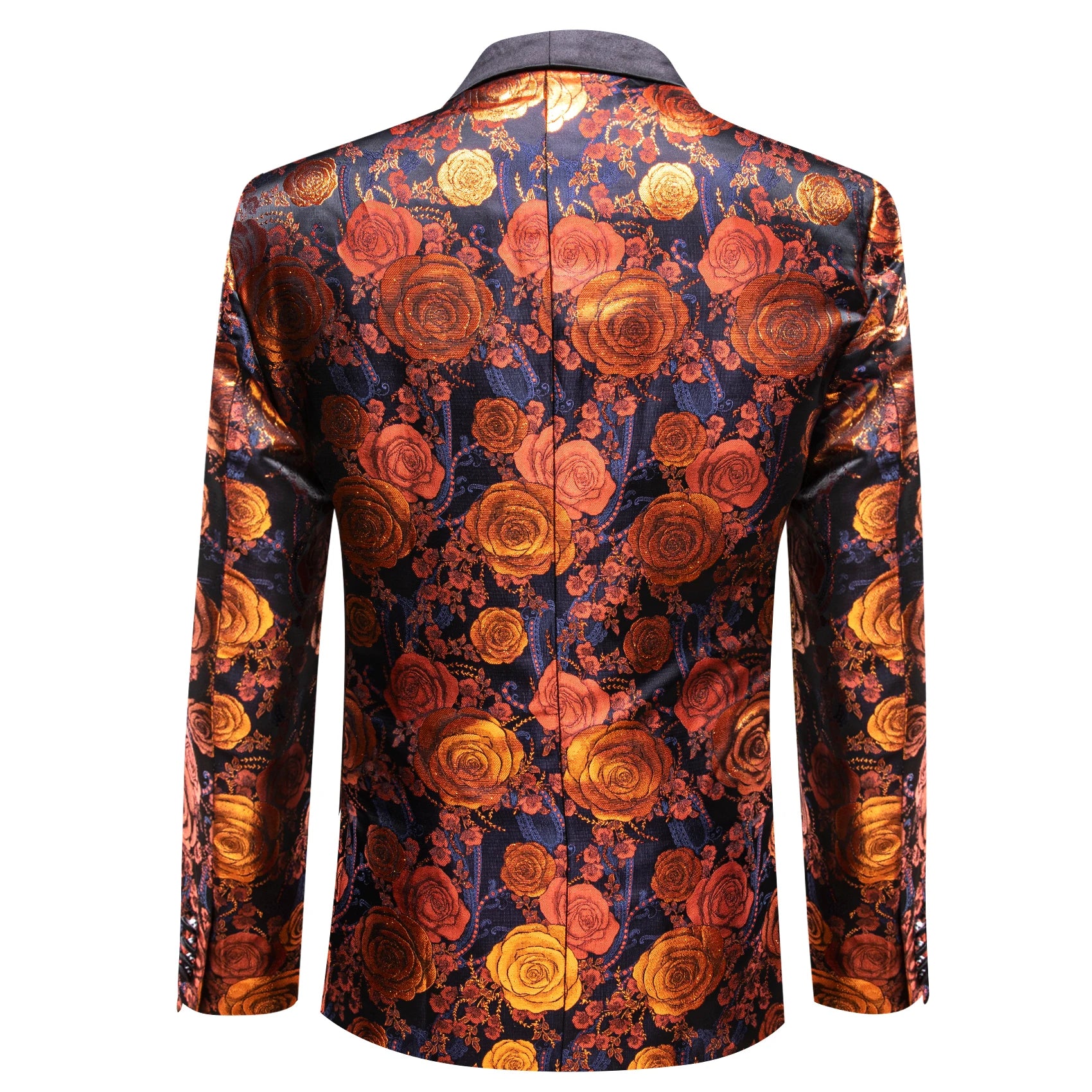 Vintage Men Floral Rose Shawl Lapel Blazer Luxury Jacquard Tuxedo Jacket Formal Suit Coat for Wedding Prom Groom Party Nightclub Qme