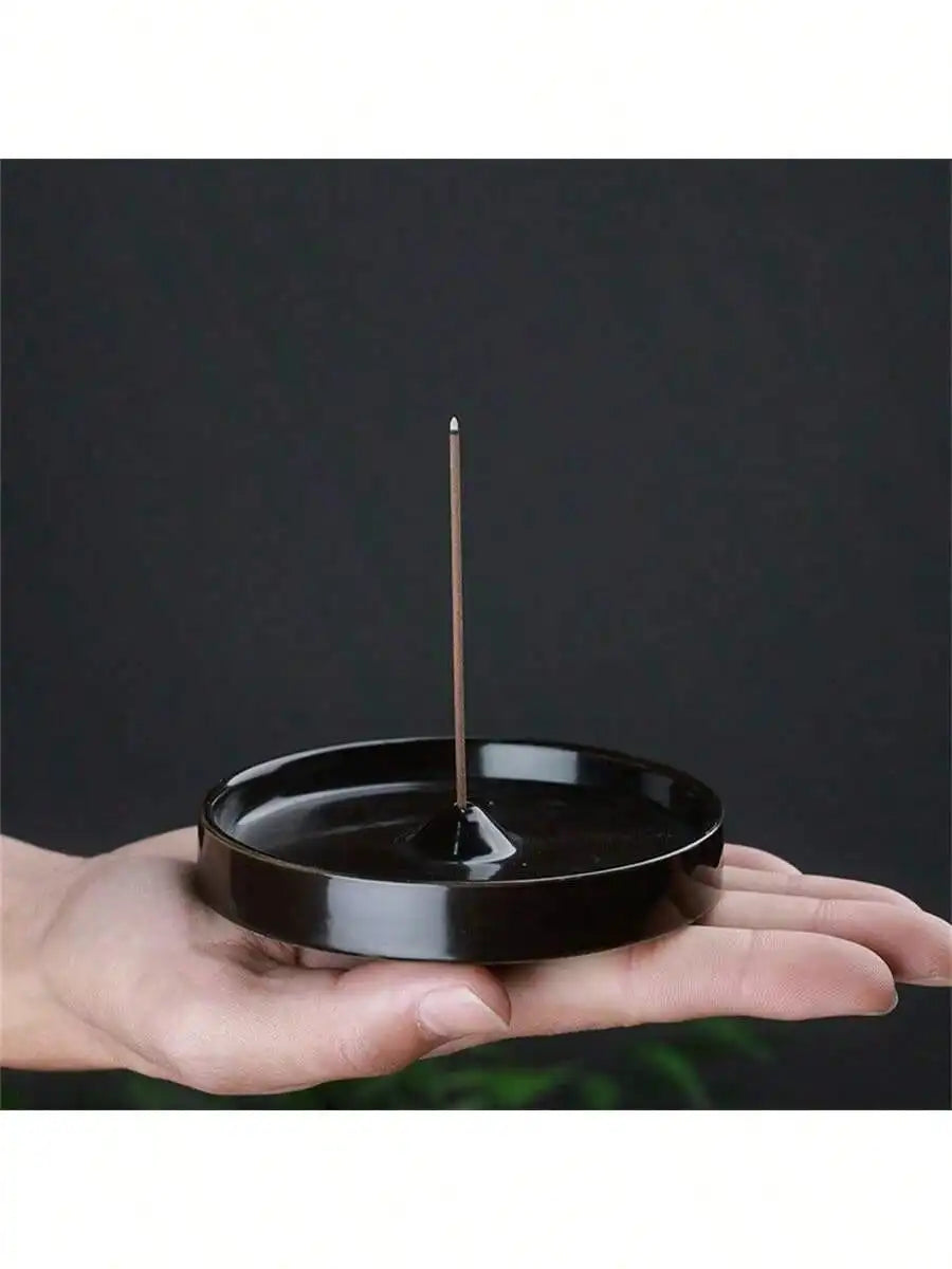 Incense Holder Modern Minimalist Wood Circular Burner Cone Stick Qme black