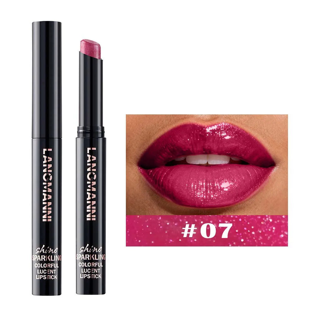 Slanted Tip Lipstick High Shine Pearl Lipstick with Glitter Creamy Texture Hydrating Long Lasting Lip Makeup Cosmetics Lip Stick Qme Pearlescent 07