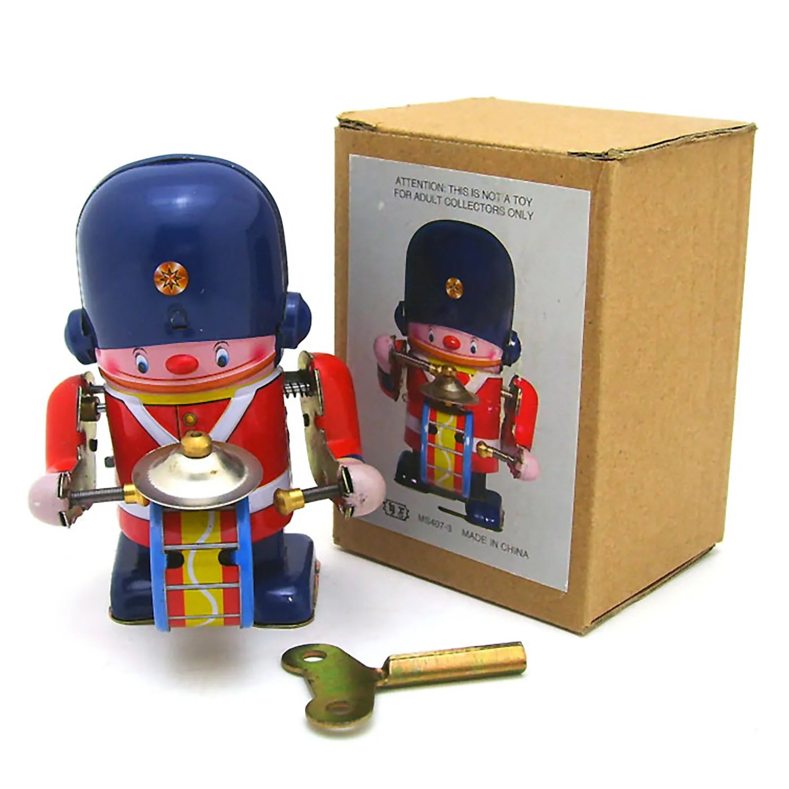 Tinplate Clockwork Toy Walking Drummer Soldier Retro Easter Vintage Wind- Up Toy Kids Novelty Metal Tin Supplies Home Decoration Qme B One Size