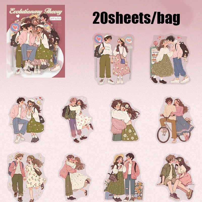 20 Sheets Couple Love Stickers Romantic DIY Scrapbook Journal Laptop Phone Case Decoration for Valentine's Day Gift Dating Coupl Qme 4