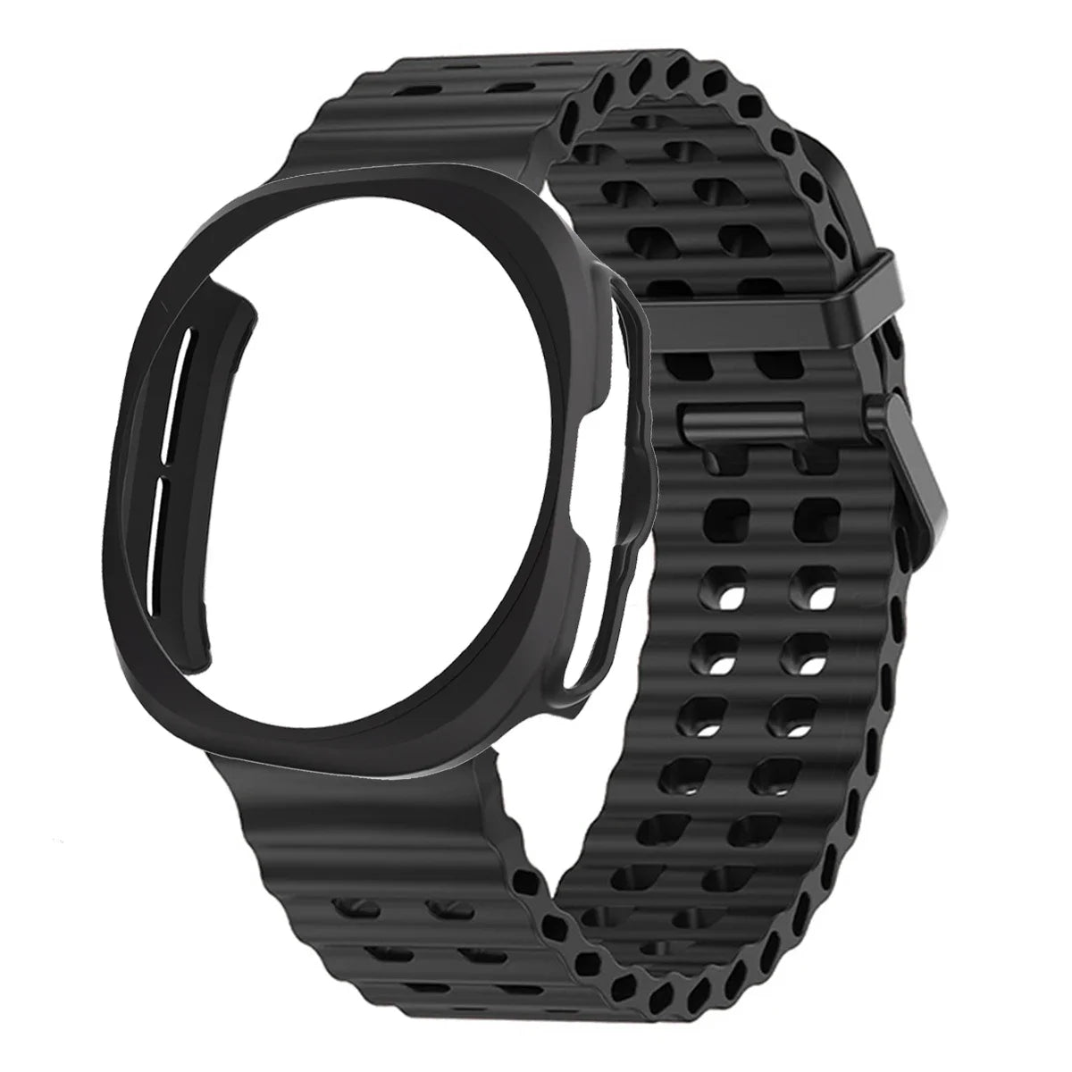 Case+Strap for Samsung Galaxy Watch 7 Ultra 47mm Sport Silicone Band Bracelet PC Case Protective Cover for Galaxy Watch 7 Ultra Qme black black Galaxy Watch 7 ultra